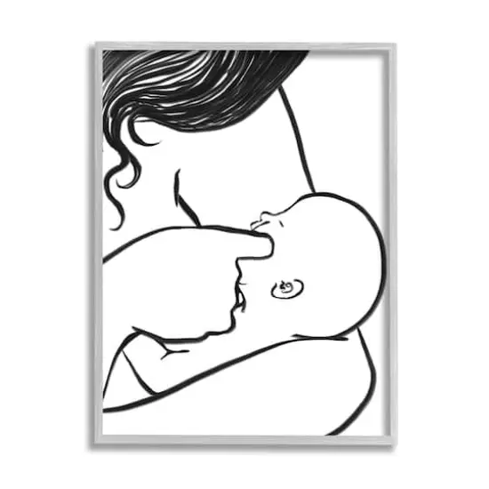 Stupell Industries Mother Nursing Child Portrait Minimal Black White Framed Giclee Art Gray {1}
