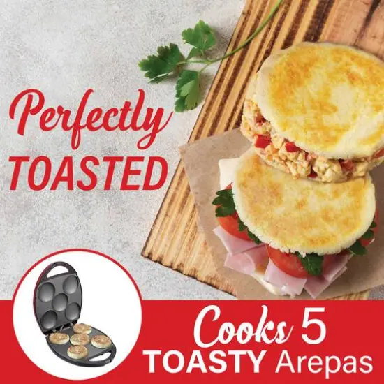 Brentwood Red 1200 Watt 5-Piece Nonstick Arepa Maker {10}
