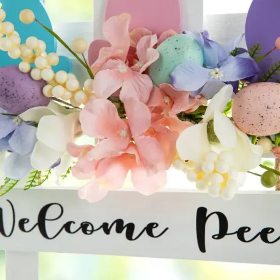 Glitzhome&reg; 14" Easter Wooden Bunny Fence Door Hanger {6}