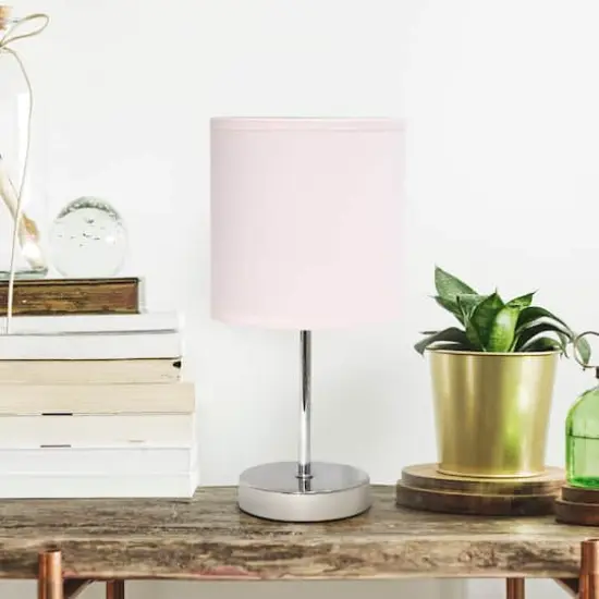 Creekwood Home Nauru 12" Brushed Nickel Petite Metal Stick Table Lamp Blush Pink {3}