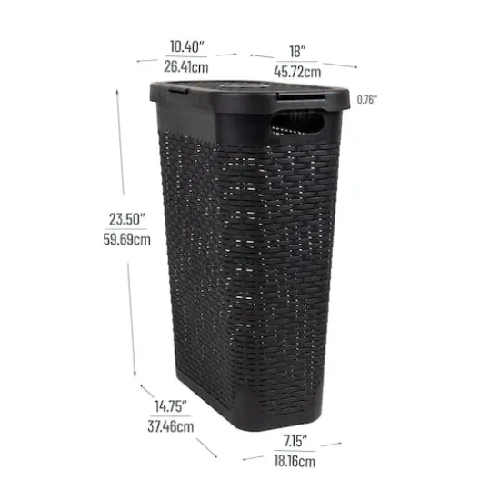 Mind Reader 40L Ventilated Slim Laundry Hamper with Cut Out Handles & Attached Hinged Lid, 2ct. Black {4}