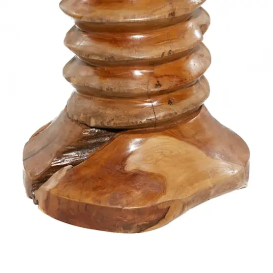 19" Brown Teak Wood Rustic Stool {6}