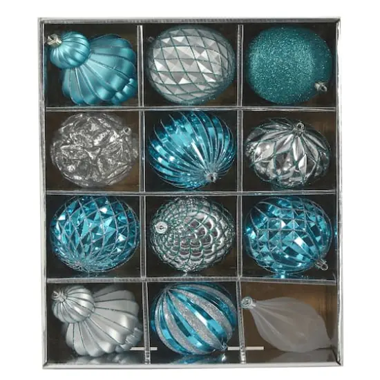 12ct. 4" Blue & Silver Shatterproof Luxe Ornament Set {1}