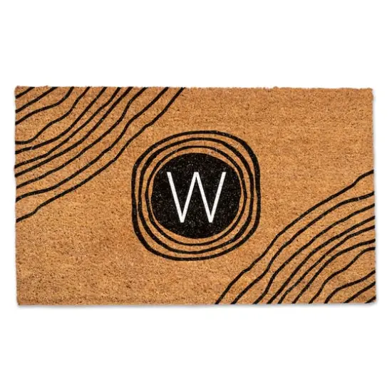 Black Monogram Circle Natural Coir Doormat W {1}