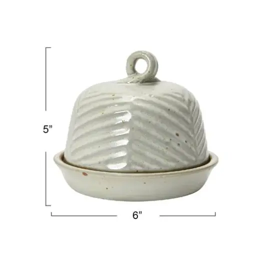 Hello Honey&reg; 6" Embossed White Reactive Glaze Domed Stoneware Dish with Handle {6}