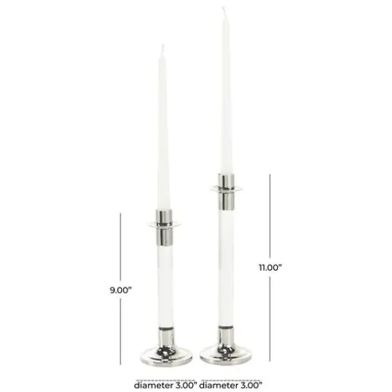 Silver Stainless Steel Candle Holder with Clear Glass Center Set {7}