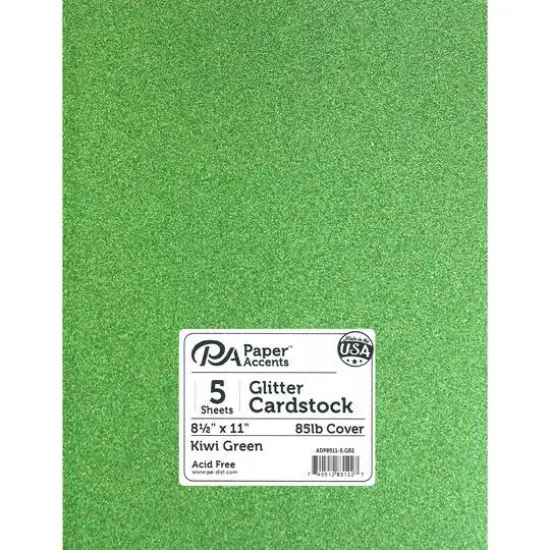 PA Paper™ Accents 8.5" x 11" 85lb. Glitter Cardstock, 5 Sheets Kiwi Green {1}