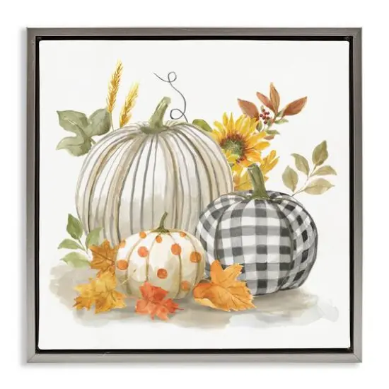 Stupell Industries Patterned Pumpkins Autumn Harvest Floater Framed Art Gray {1}