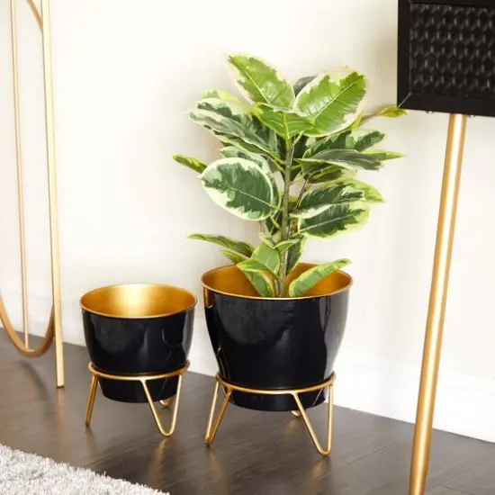 Set of 2 Black Iron Modern Planter, 11" x 10" x 10" {8}