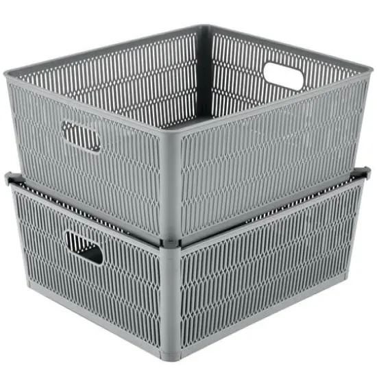 Simplify Slide 2 Stack It Shallow Tote Baskets, 2ct. Gray {1}