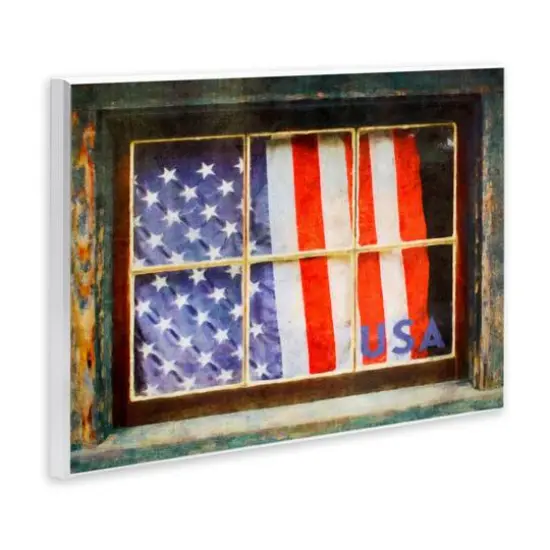 Stupell Industries Patriotic American Flag Rustic Window Festive Home Wall Plaque Art {4}