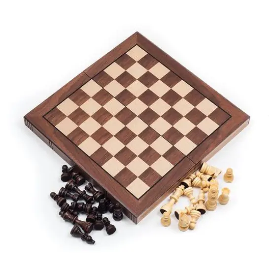 Toy Time Walnut Book Style Chess Board Set {1}