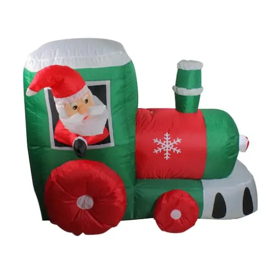 4.5ft. Pre-Lit Inflatable Santa on Locomotive Train {1}