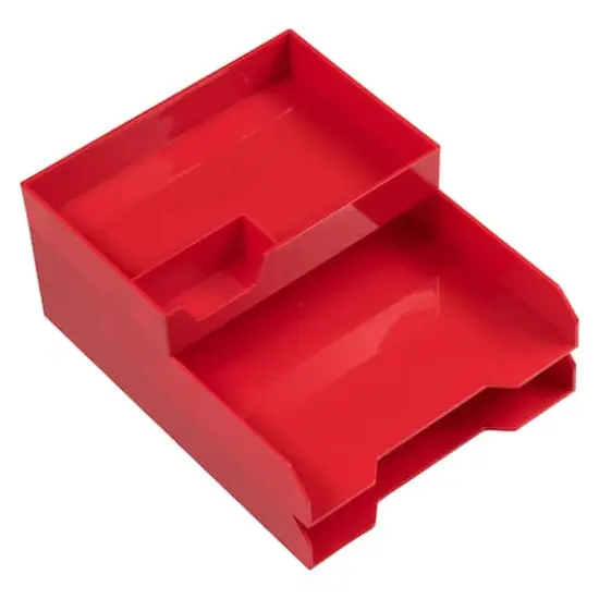 JAM Paper Red Stackable Office Desk Supply & Paper Organizer Set {1}
