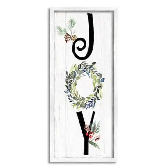 Stupell Industries Joy Seasonal Botanical Wreath Framed Giclee Art White {1}