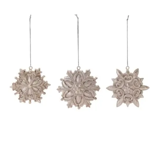 Ornate Champagne Snowflake Ornaments Set {3}
