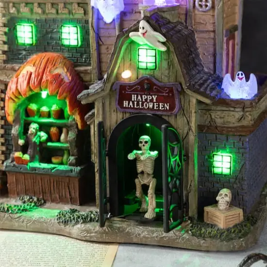 Glitzhome&reg; 11"H Lighted Resin Halloween Haunted House Village {7}