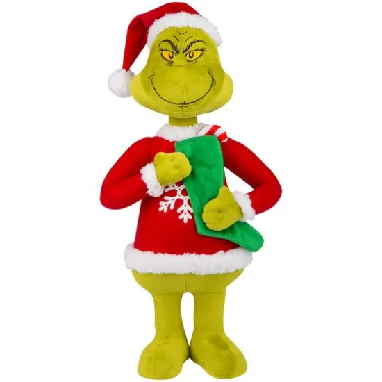 18" Grinch Holiday Greeter Plush in Snowflake Sweater with Green Stocking {1}