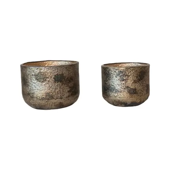 Hello Honey&reg; Antique Gold Oxidized Round Metal Planters, 2ct. {1}