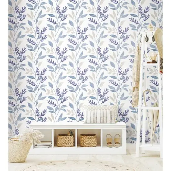 RoomMates Cottage Vine Peel & Stick Wallpaper White and Blue {5}