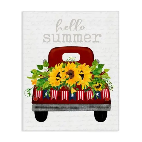 Stupell Industries Hello Summer Quote Sunflower Flower Patriotic Truck Canvas Wall Art {1}
