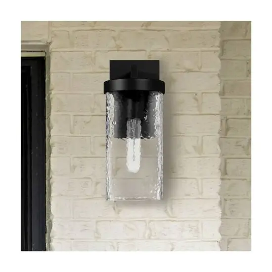 Hello Honey&reg; Aria Matte Black Cylindrical Textured Water Glass & Metal Wall Mounted Outdoor Light {3}