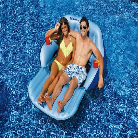 6ft. Inflatable Blue Love Seat Swimming Pool Float with Convertible Footrest {3}