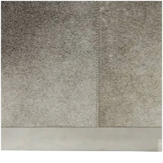 17" Gray Leather Patchwork Pouf with Silver Metal Base {8}