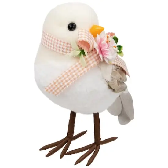 7" White Plush Bird Accent with Gingham Bow {5}