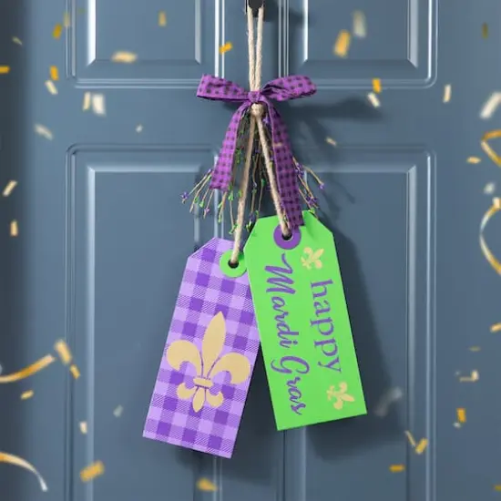 Glitzhome&reg; 25.5" Happy Mardi Gras Day Wooden Bookmark Door Hanger {4}