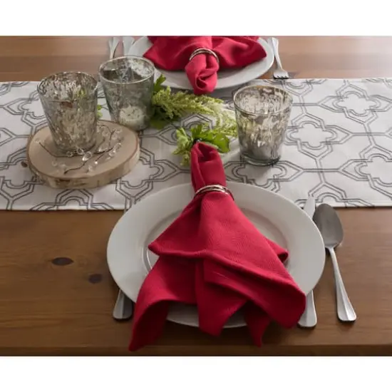 Off White Base Embroidered Lattice Table Runner {6}