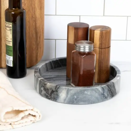 Hello Honey&reg; 8" Carved Marble Tray Gray {3}