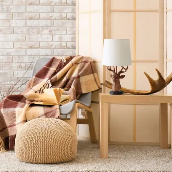 Simple Designs&trade; 17" Copper Deer Antler Table Lamp with White Shade {7}