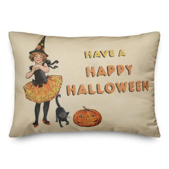 Happy Halloween Witch Girl Throw Pillow {1}