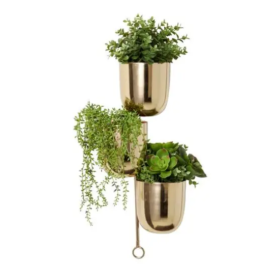 25" Gold Metal Contemporary Wall Planter {6}