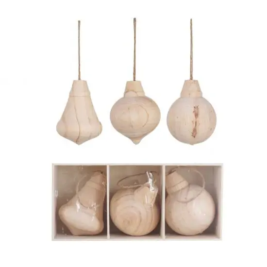 Hello Honey&reg; Natural Round Carved Wood Ornaments Set {1}
