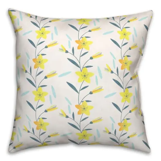 Linear Floral Print Throw Pillow White {1}