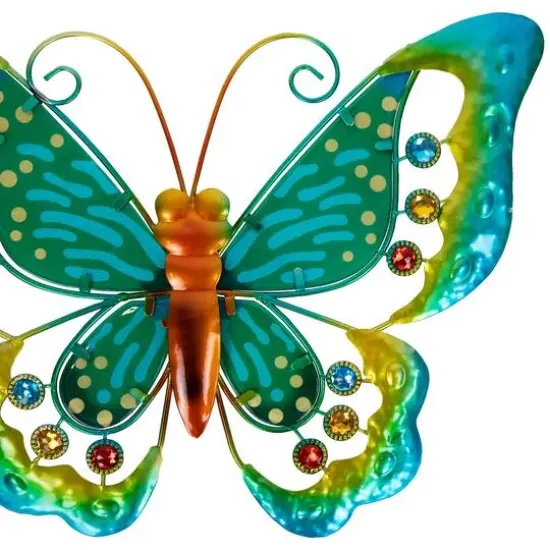 12" Green Metal Butterfly Outdoor Garden Wall Hanging {6}