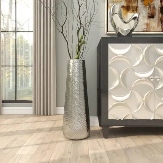 25" Silver Aluminum Tall Hammered Vase {11}