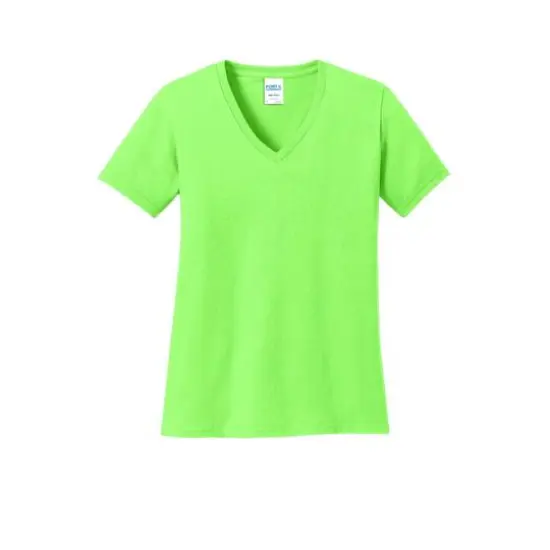 Port & Company&reg; Ladies Core Cotton V-Neck Tee Neon Green {1}