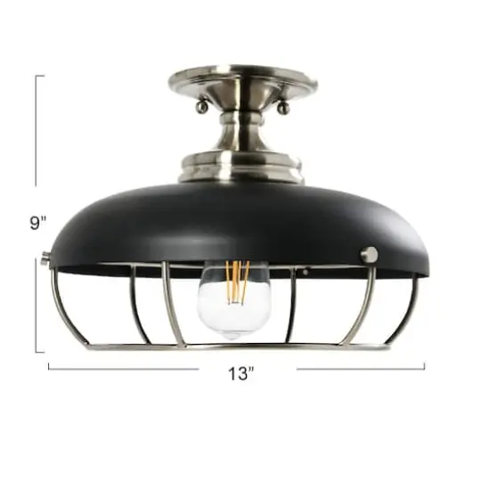 Hello Honey&reg; 13" Wide Caged Dome Metal Semi-Flush Mount Ceiling Light Brushed Nickel and Matte Black {6}