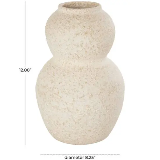 12" Cream Ceramic Hourglass Textured Vase {9}
