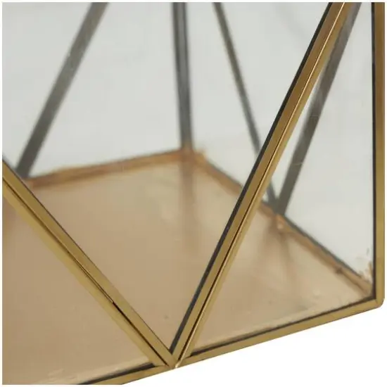 CosmoLiving by Cosmopolitan Gold Metal & Clear Glass Diamond Rectangular Candle Lantern Set {4}