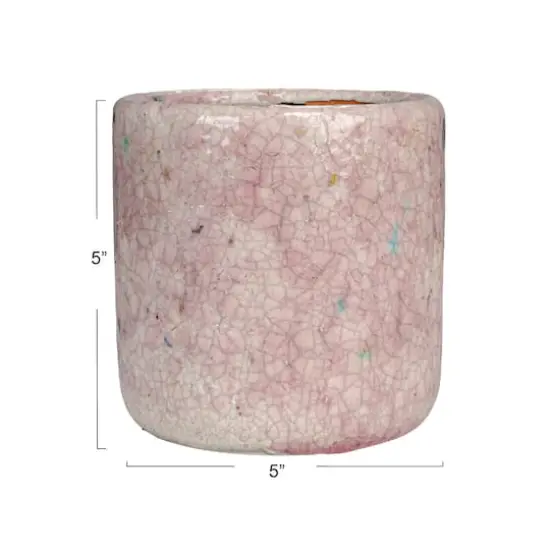 Hello Honey&reg; 4.75" Matte Pink Crackle Glaze Decorative Terra Cotta Planter {7}