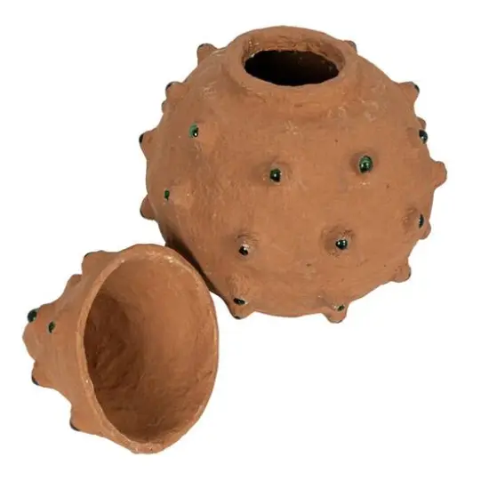 Hello Honey&reg; Decorative Paper M&acirc;ch&eacute; Canister with Glass Marble Accent Terra Cotta {6}