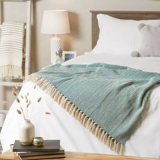 DII&reg; Handloom Chevron Throw Teal {4}