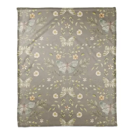 Butterfly Pattern Coral Fleece Blanket Gray {1}