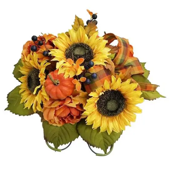 17" Yellow & Orange Sunflower & Mum Remembrance Saddle by Ashland&reg; {1}