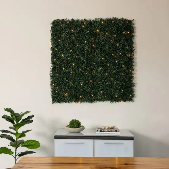 40" Pre-Lit Warm White LED Boxwood Artificial Living Wall Panel {14}