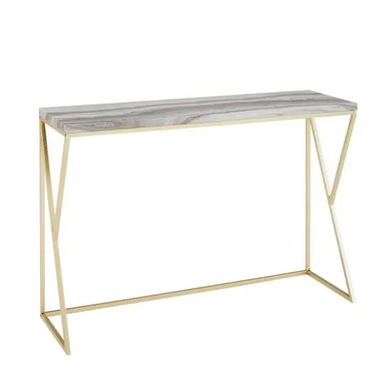 Walker Edison Gray Faux Vein Cut Marble/Gold Geometric Side Entry Table {1}